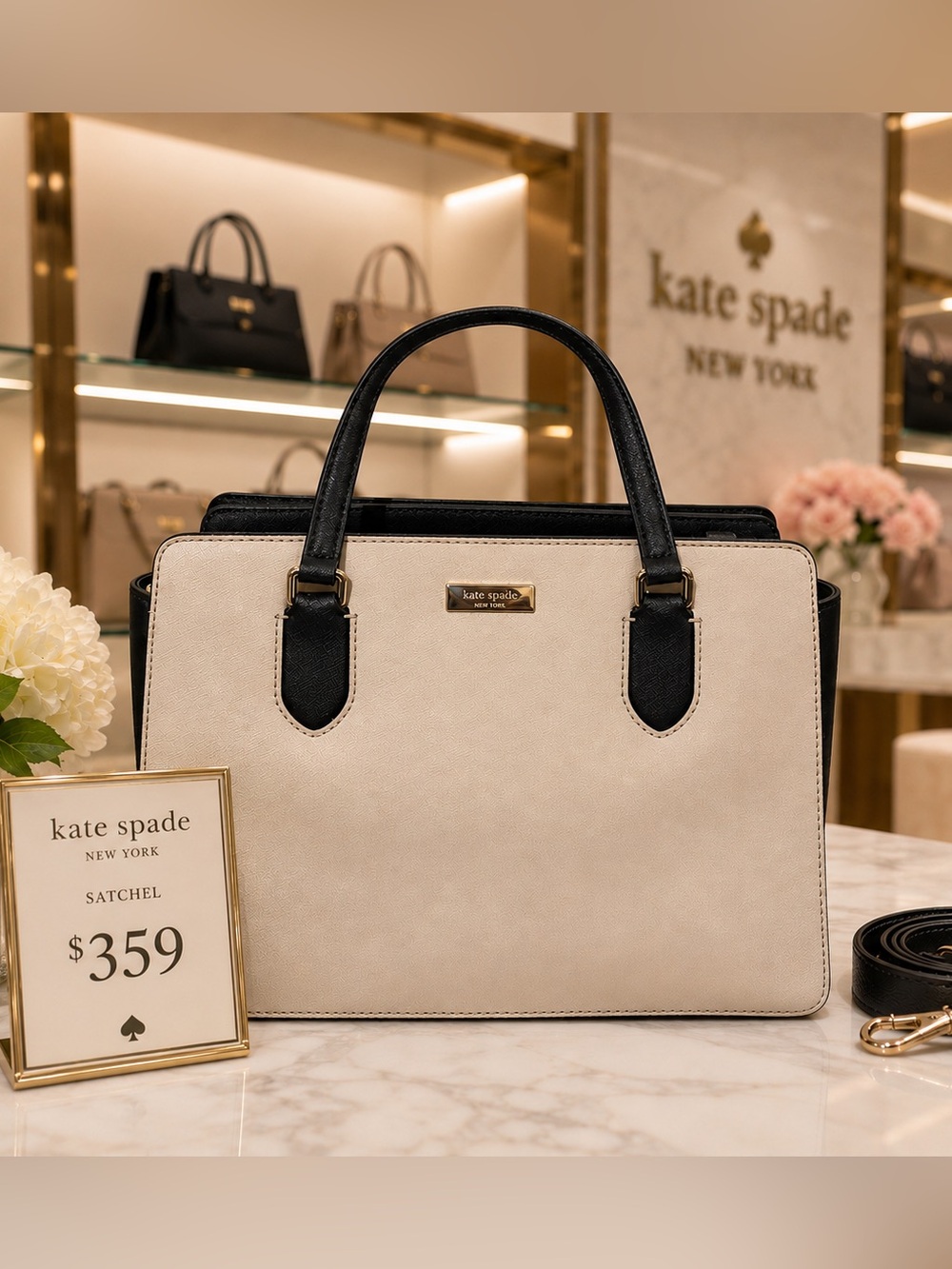 Kate Spade Laurel Way Reese Satchel Soft Porcelain/Black Colorblock Handbag